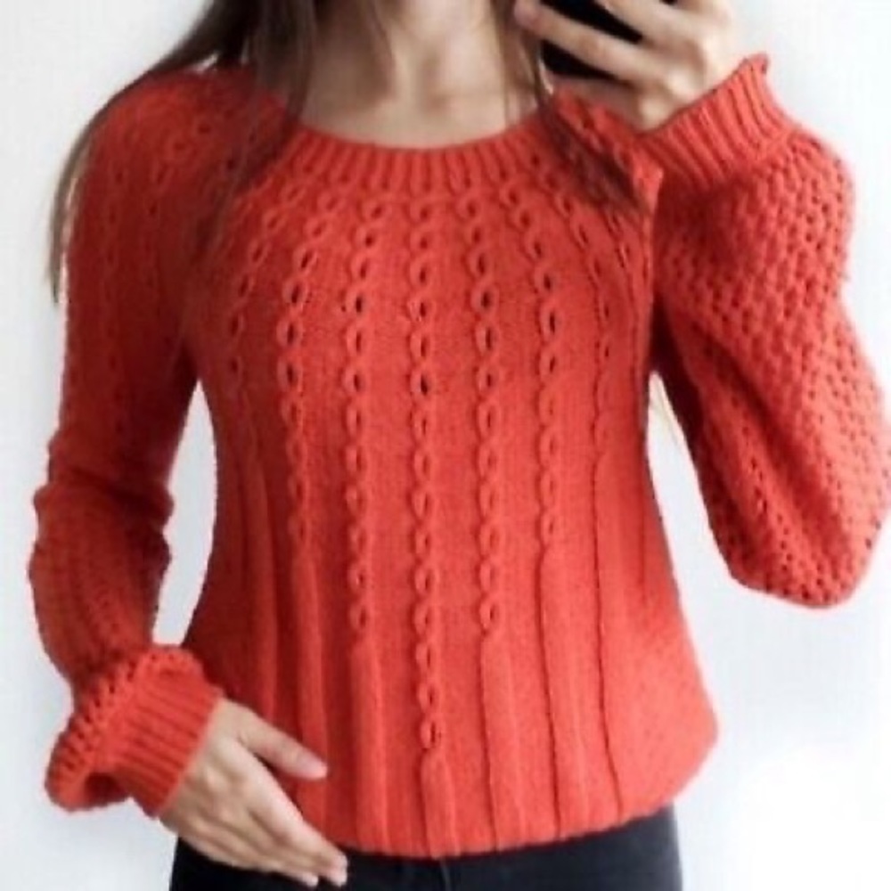 Anthropologie Guinevere Purl Wise Alpaca Wool Blend Balloon Sleeve Sweater Sz SM